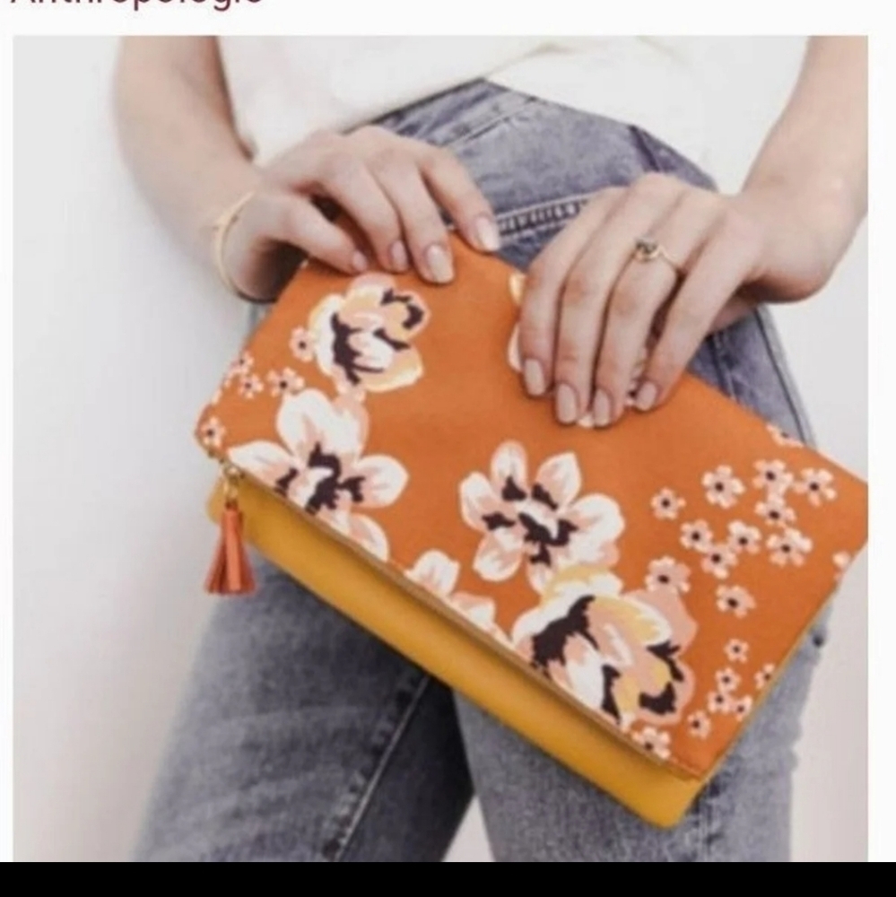 NWOT Rachel Pally Anthropologie Zahara Vegan Clutch Orange Floral